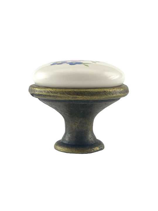 Gtv J4 Kids Antique Furniture Knob Made of Porcelain & Zamak Antique Bronze Diameter 26.5mm GP-0728-J4-R