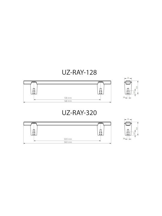 Gtv Ray Möbelgriff aus Zamak Graphit 14mm Lochabstände 128mm UZ-RAY-128-25