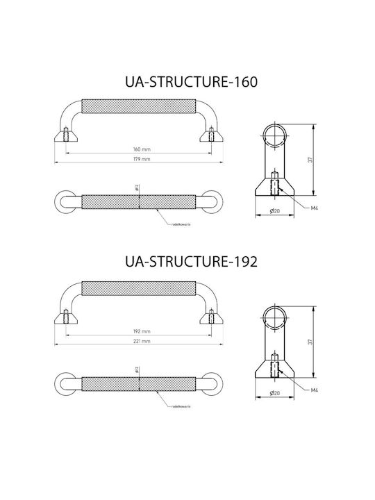 Gtv Möbelgriff aus Metall Schwarz mit Lochabstände 192mm UA-STRUCTURE-192-20M