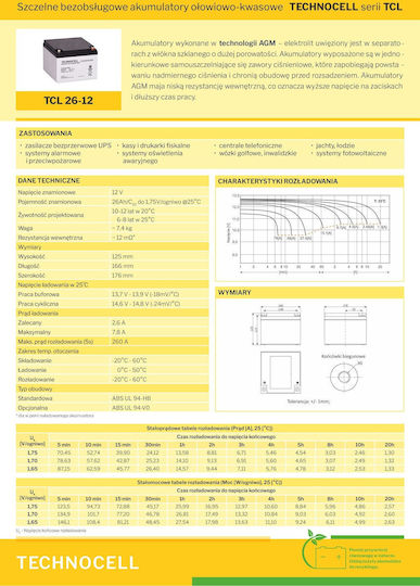 AGM CSSB UPS-Batterie mit Gewicht 26Ah und Spannung 12V