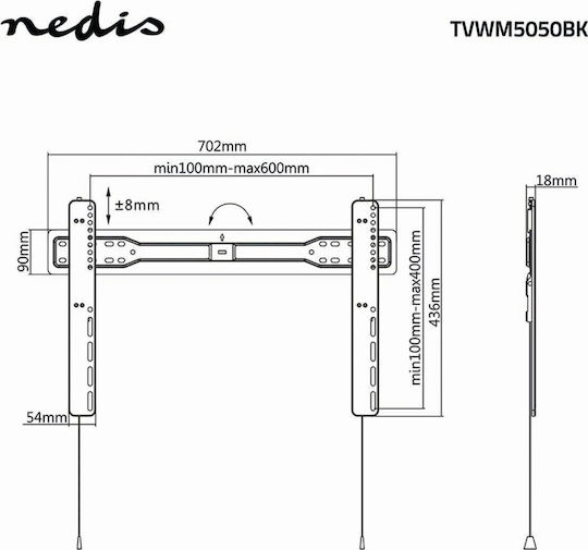 Nedis TVWM5050BK Стенна стойка за телевизор до 35 кг Черна