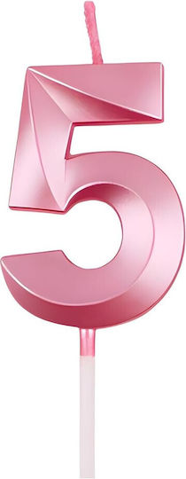 Number 5 Candle Flippy Diamond Model 5 X 3.4 Cm Pink