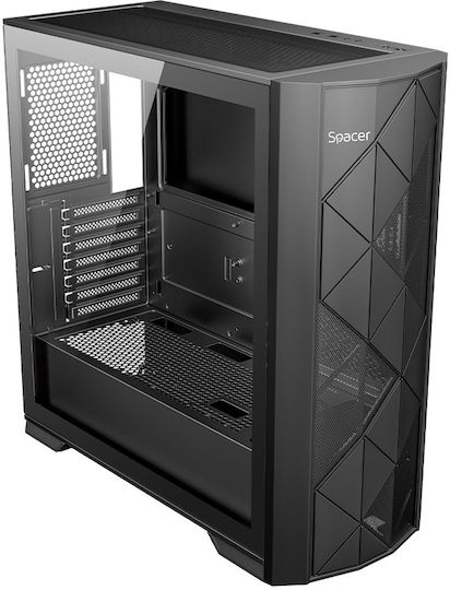 Spacer Infinity Gaming Midi-Turm Computergehäuse mit Seitenfenster Schwarz
