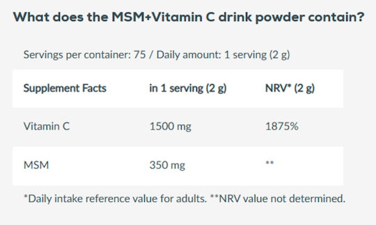 Biotech USA MSM + Vitamin C Supplement for Joint and Bone Health 150gr 75 Servings Lemon