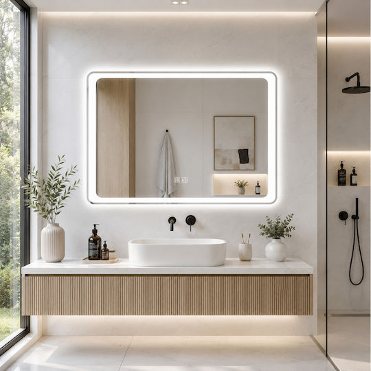 Futura Oglindă de Baie Dreptunghiulară cu Lumini LED cu Atingere 100x70cm Albă