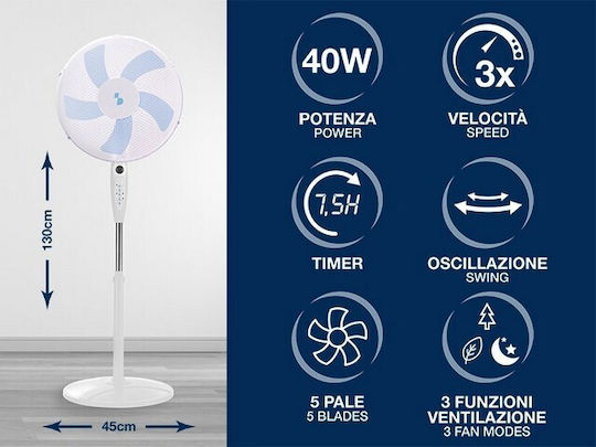 Beper Стоящ Вентилатор 40W С Диаметър 45см Син