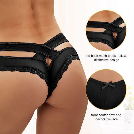 Chiloței sexy mărimi mari negri decupați în zona inghinală pentru femei