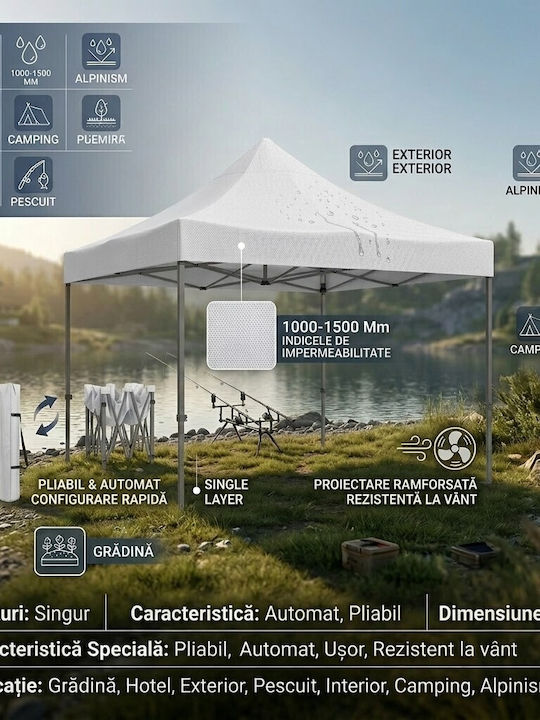 Gazebo Pliabil De Grădină Alb 3x3m