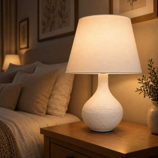 Lampă de masă ceramică pentru dulie E14 cu abajur alb și bază albă