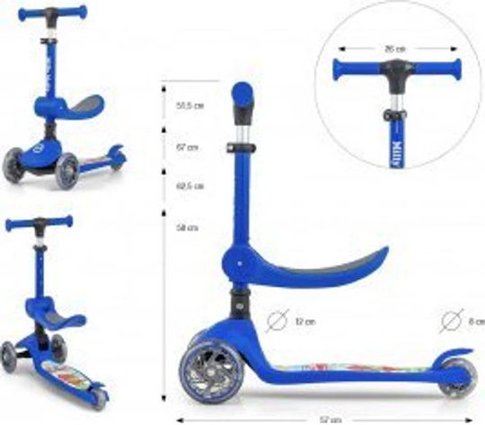 Milly Mally Kids Scooter 3-Wheel with LED Lighting Blue