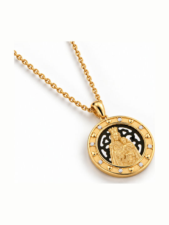 Ulysses Silver Μενταγιόν ''παναγία'' Ασήμι 925 Επιχρύσωση 14κ Ζιργκόν Αλυσίδα Eπιχρυσωμένο Ασήμι 925