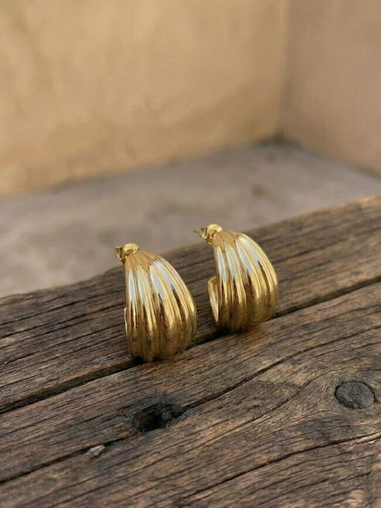 Oceana Bold Huggies Gold Ribbed Steel Earrings Gold Golden Classic