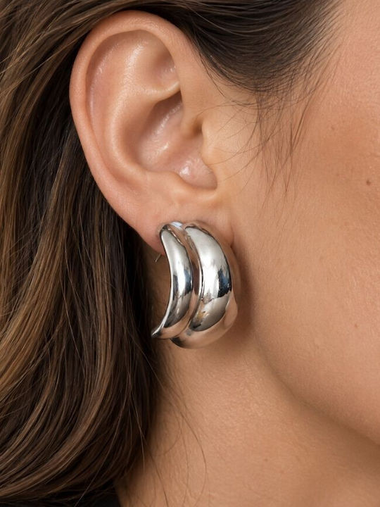 Mirage Double Arc Silver Earrings Stainless Steel