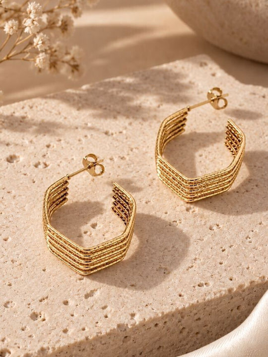 Oceana Bold Huggies Steel Earrings Gold Golden Classic