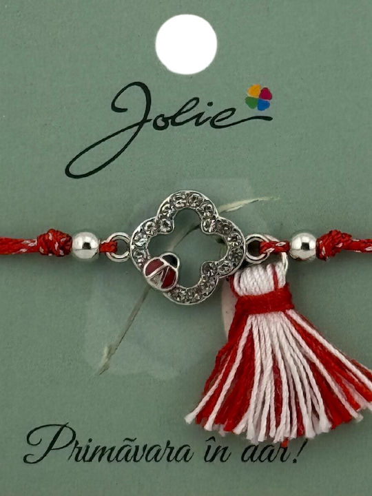 Bratara Martisor Cu Ciucure Jolie Reglabila Snur Rosu Pandantiv Floare-Gandac De Colorado