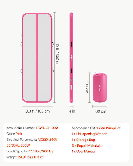 Vevor AirTrack Artistic Gymnastics Exercise Mat Pink