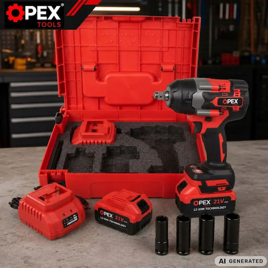 Opex Tools OPX28038 Bürstenloser Schlagschrauber Batterien 21V 2x3Ah mit Bitgröße 1/2"