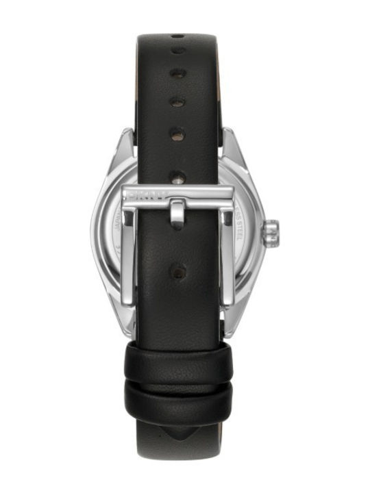 Logo Set Womens Battery Watch with Black Leather Strap