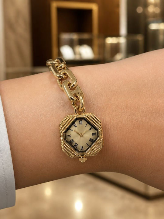 Women's Watch Battery with Stainless Steel Bracelet Gold/Beige
