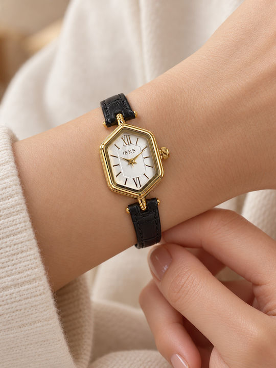 Ieke Womens Battery Watch With Metal Bracelet Gold White Black