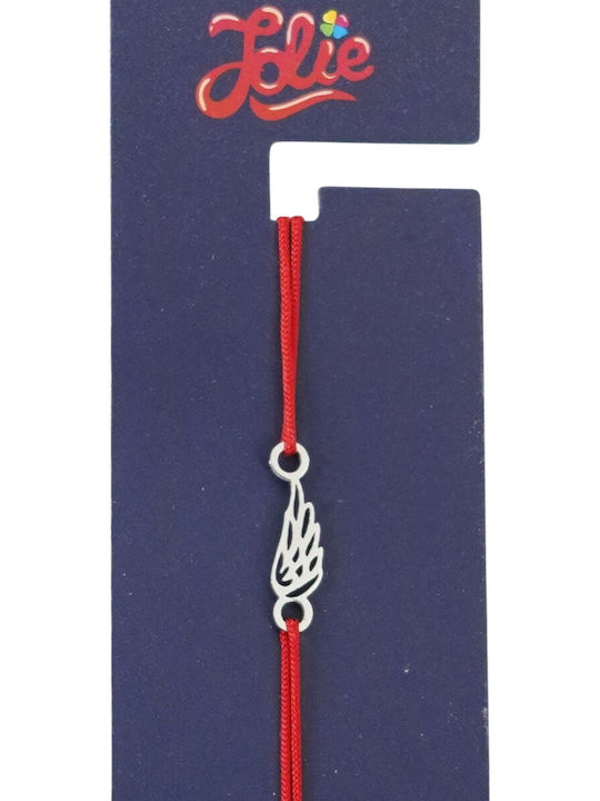 Brățară Martisor Din Oțel Inoxidabil Pentru Copii Jolie Textil Cu Fir Roșu Design Aripă De Înger Argintiu