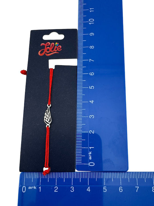 Brățară Martisor Din Oțel Inoxidabil Pentru Copii Jolie Textil Cu Fir Roșu Design Aripă De Înger Argintiu