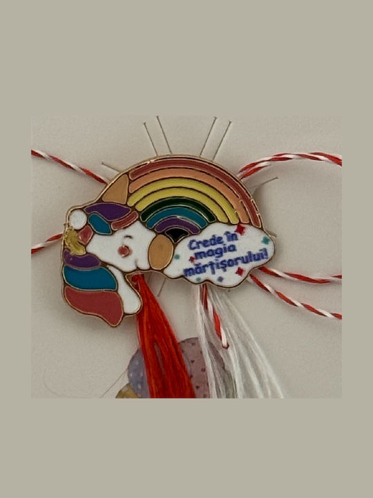 Martisor Pentru Copii Jolie Material Metalic Ambalaj Din Carton Design Brosa Dimensiune Aproximativ 2x2 Cm Multicolor Mesaj Curcubeu Design Unicorn