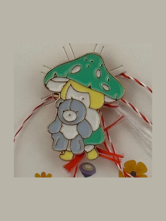 Martisor Pentru Copii Jolie Material Metalic Ambalaj Carton Design Brosa Dimensiune Aproximativ 2x2 Cm Design Ciupercă Ursuleț Multicolor