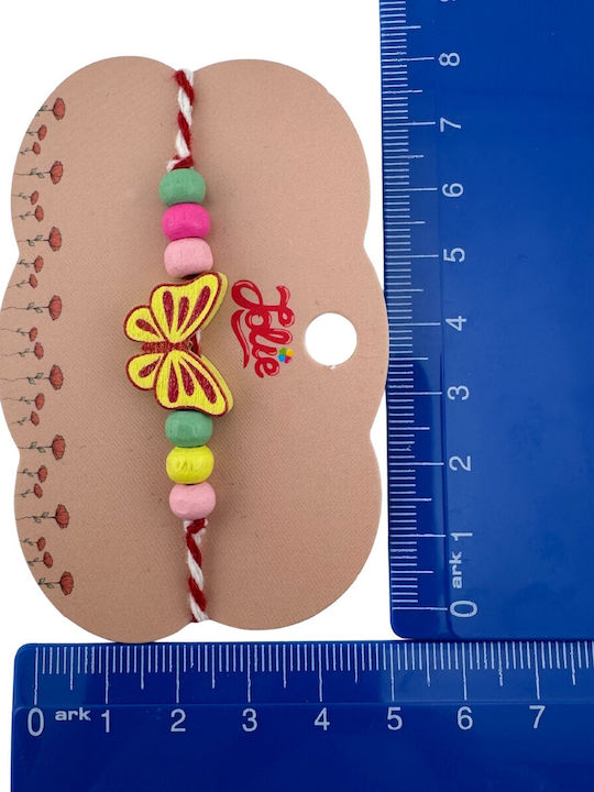 Multicolored Martisor Bracelet Children Jolie Made Wood Textile Butterfly Design