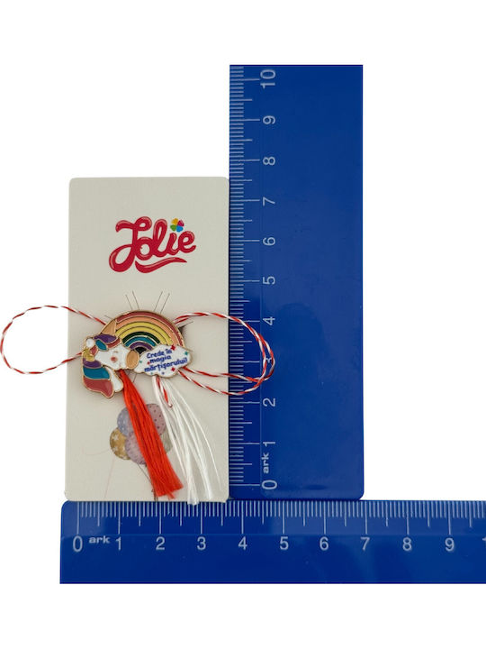 Martisor Pentru Copii Jolie Material Metalic Ambalaj Din Carton Design Brosa Dimensiune Aproximativ 2x2 Cm Multicolor Mesaj Curcubeu Design Unicorn