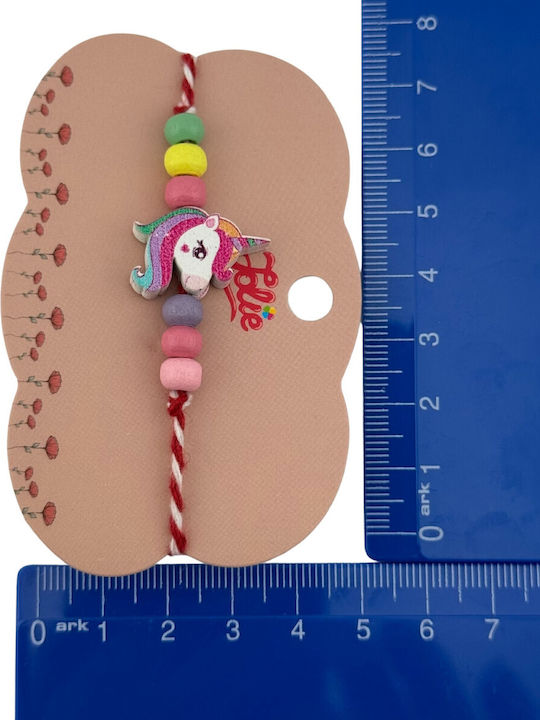 Brățară Multicoloră Martisor Pentru Copii Jolie Din Lemn Textil Design Cap Unicorn