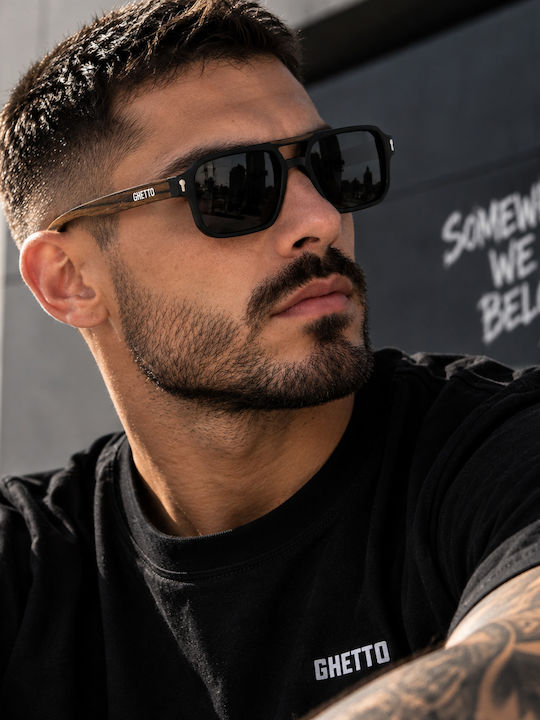 Unisex Sunglasses Black & Natural Wood