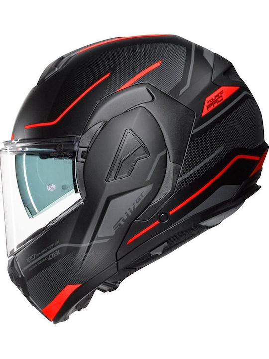 SUV GT Touring Pro Schwarzes Rot Motorradhelm Flip-Up ECE 22.06 Gewicht (+/-50 gr) mit Sonnenblende