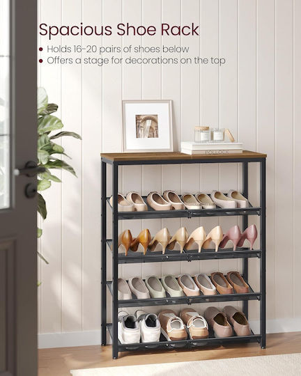 Metal Open Shoe Rack Brown W75 x D30 x H93 cm