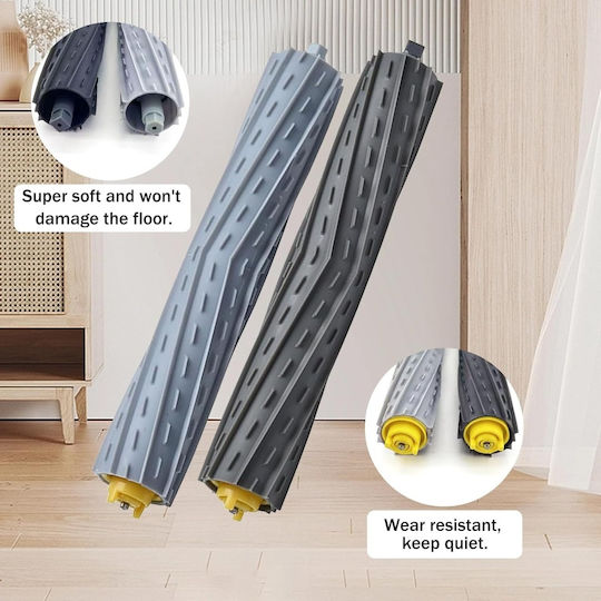 Set 2 Perii Principale Extrăgătoare cu Role din Cauciuc Compatibile cu iRobot Roomba Seriile 800 900 805 850 860 870 880 890 960 980 985 Perii Antirotative Fără Peri Sistem Antiblocare a Părului Rezistente la Uzură