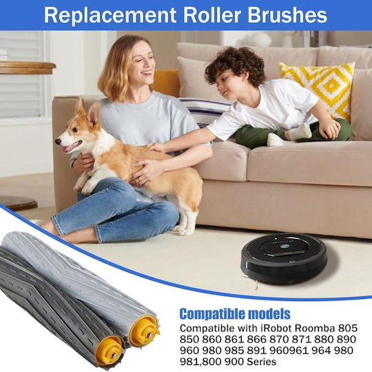 Set 2 Perii Principale Extrăgătoare cu Role din Cauciuc Compatibile cu iRobot Roomba Seriile 800 900 805 850 860 870 880 890 960 980 985 Perii Antirotative Fără Peri Sistem Antiblocare a Părului Rezistente la Uzură