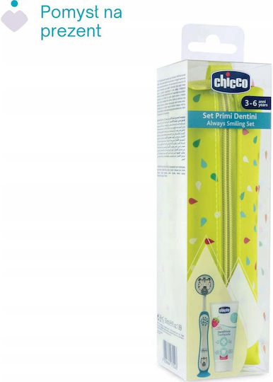 Chicco Σετ Παιδική Οδοντόκρεμα με Οδοντόβουρτσα για 3+ Χρονών 3τμχ με Γεύση Φράουλα 50ml