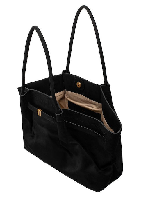 Γυναικεία Tote Τσάντα Suede Μαύρη