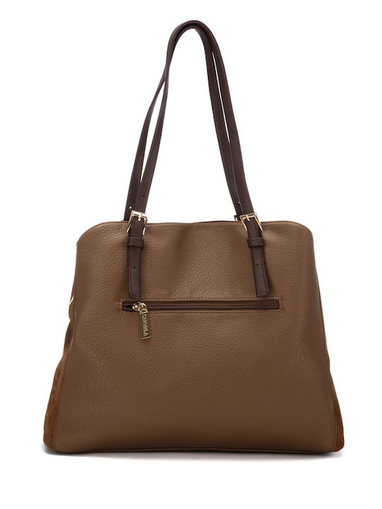 Damen-Schultertasche Aus Leder Suede Camel