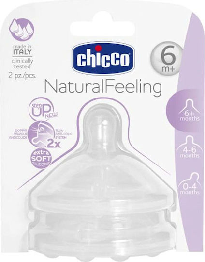 Chicco Natural Feeling Silicone Baby Bottle Teats Food Flow for 6+ months 2pcs