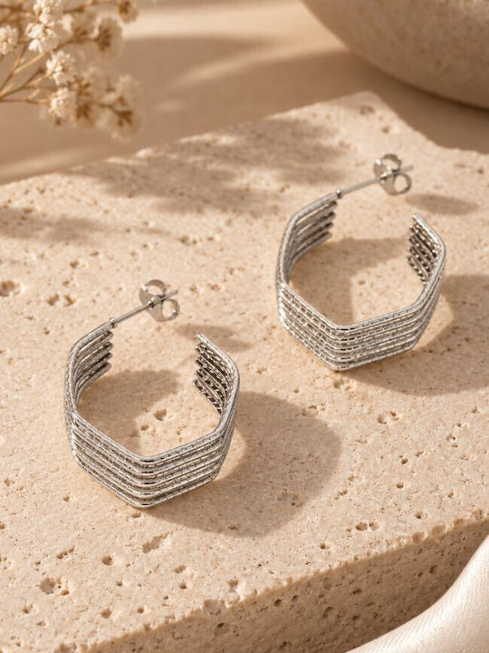 Astra Geometric Creoles Wavy Steel Silver Earrings