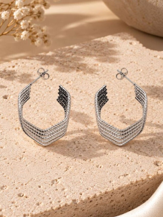 Astra Geometric Creoles Wavy Steel Silver Earrings