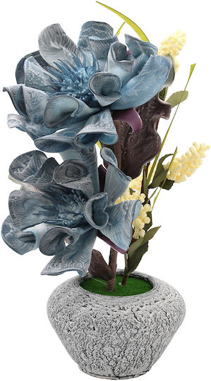 Keskor 22301-3 Dekorative künstliche Blumen & Pflanzen Πρωτέας Höhe 18x45 aus Blauen Grauen Keramik Kaspó