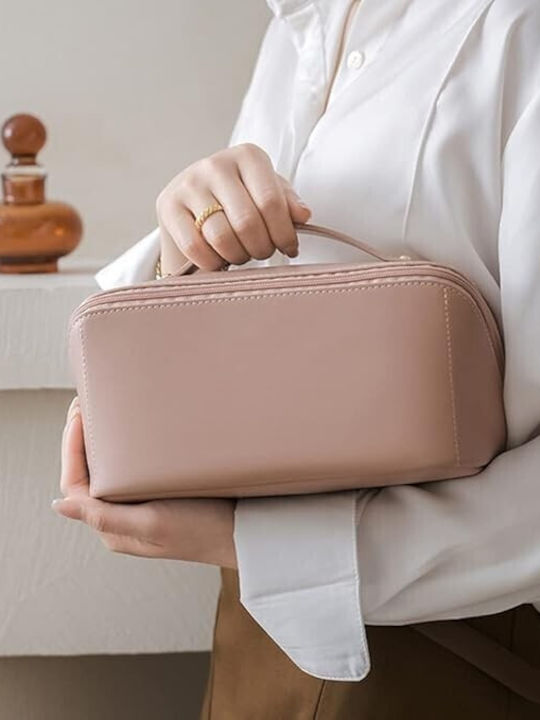 Geantă De Călătorie Flippy Pentru Cosmetice Portabilă Impermeabilă Din Piele Eco Cu Compartimente Multiple Și Fermoar 23 X 11.5 X 10.5 Cm Roz