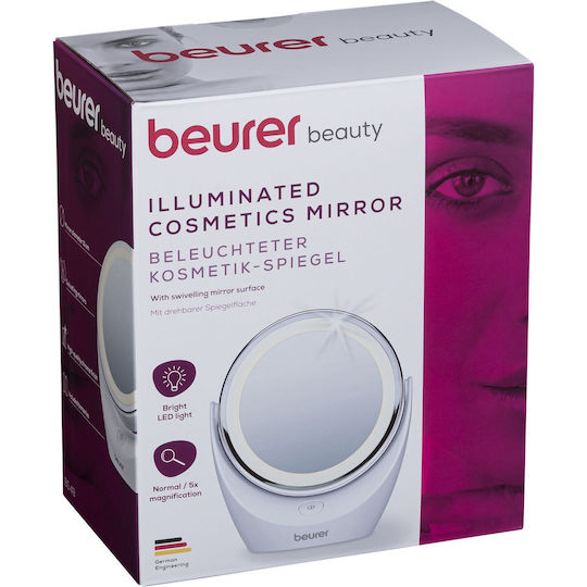 Beurer Schminkspiegel Tischgerät mit Licht Zoom x5 11cm Silber