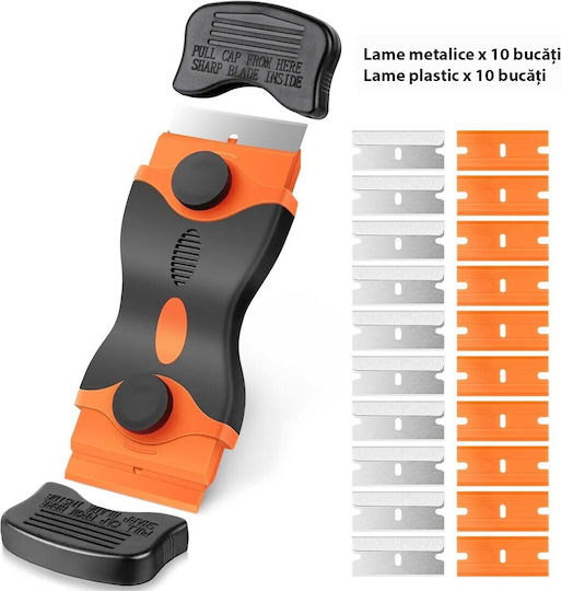 Multifunctional Scraper Cleaning Glass Ceramic Flippy Ergonomic Design Non-slip Handle Includes 20 Replacement Blades 12.5 X 4.5 Cm Orange