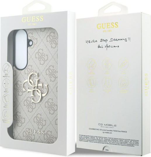 Guess Husă din piele cu logo metalic 4G Samsung Galaxy S26 FE Roz