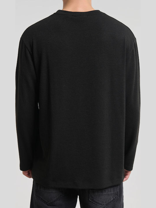 Langarm Herrenbluse Black MASUDA-4071 Schwarz