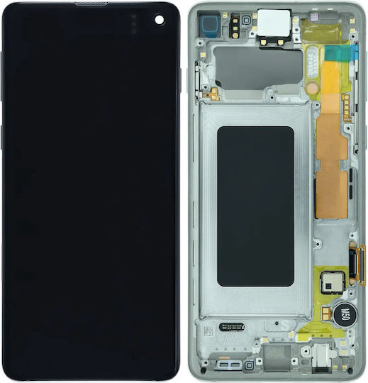 OLED Ersatzbildschirm mit Rahmen Samsung Galaxy S10 Service Pack Prism Silber