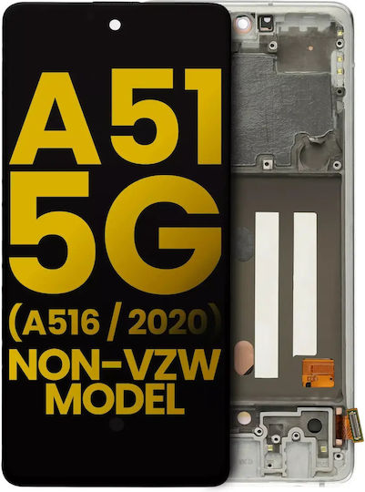 OLED Асембли Рамка Samsung Galaxy A51 5G A516 2020 Non-Verizon 5G UW Рамка Сервизен Пакет Prism Cube Бял